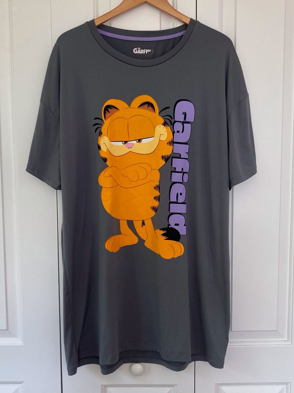 Garfield Women’s Sleep Shirt Gray Graphic Nightgown Tee Short Sleeve Size Large